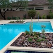 Pool area where landscaping is preventing erosion