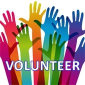 colored hands with the word volunteer