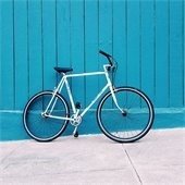 Bike against a blue wall