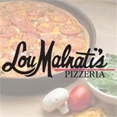 Lou Malnati's pizza over a picture of a deep dish pizza and ingredients