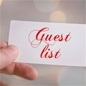 HAND HOLDING A CARD THAT SAYS "gUEST LIST"