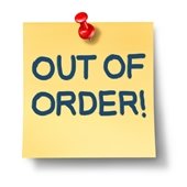 out of order written on a sticky note