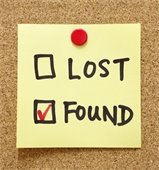 sticky note that reads "lost, found" with found checked