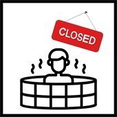 graphic of a man in a hot tub and a "closed" sign