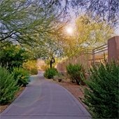 path with a view fence behind a house