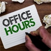 hand writing on paper that says "office hours"