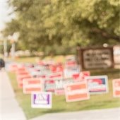 blurred out political signage in a yard